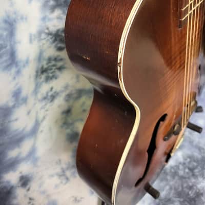 Vintage RARE 1940's Regal Arch Top and Back Faux Tiger Stripe Sunburst Acoustic Guitar Pro Setup New Strings Hard Shell Case image 5