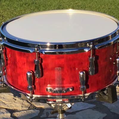 Scott’s custom drums Gold Custom 6 1/2”x14” cherry wood stave snare drum 2024 - Cherry red image 4