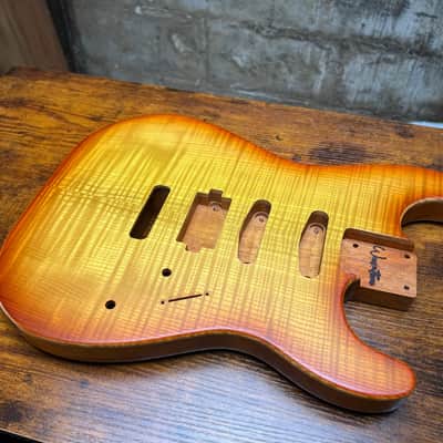 Warmtone CG Hss Strat Style Guitar Body Flamed Maple “Sunrise” 4.5lbs image 4