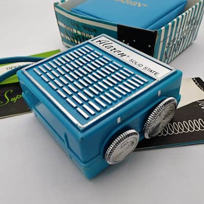 1960'S Alaron Mod. B-77 Solid State Radio w/ Box, Case & Paperwork - Blue image 5