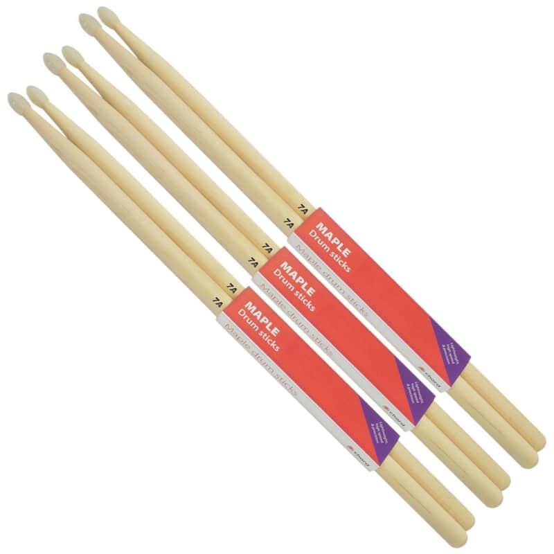 Chord Maple Drumsticks 7A Nylon Tip Bundle 3 Pairs image 1