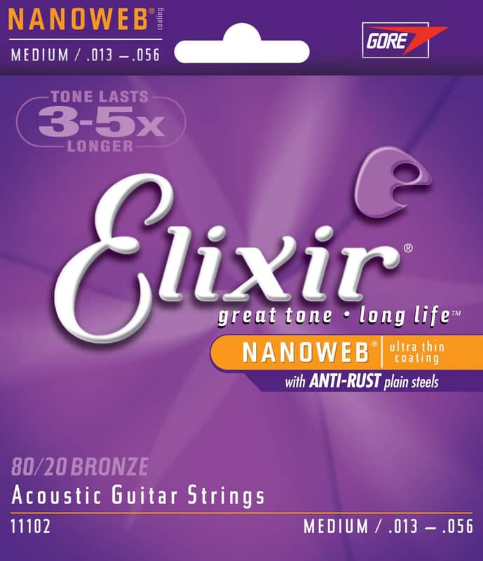 Elixir 11102 Nanoweb 80/20 Bronze Acoustic Guitar Strings - Custom Medium (13-56) image 1