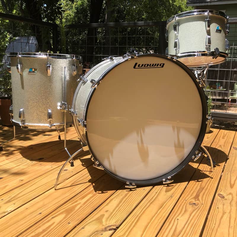 Ludwig 70's 3 ply Vintage Drum Kit 24, 13, 16 1970 Silver Sparkle image 1