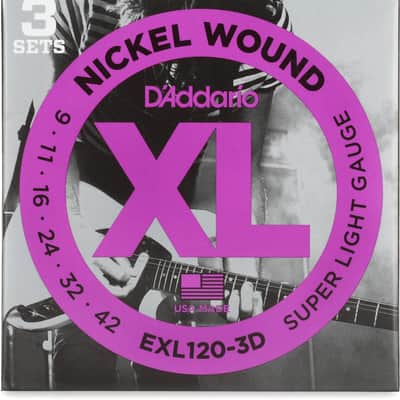 D'Addario EXL120 XL Electric Guitar Strings - .009-.042 Super Light  3-pack image 1