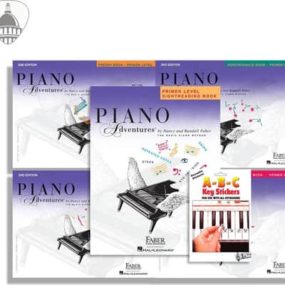 Faber Piano Adventures Primer Level Bundle- Lesson, Performance, Technique & Artistry, and Theory Books 5 in 1 Package with ABC Keyboard Stickers