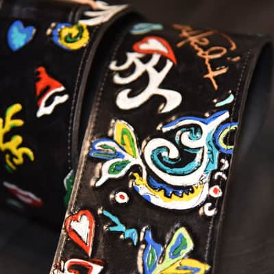 Guitar Leather strap "Jimi Hendrix flying V" 3.5" strap all custom hand made image 12
