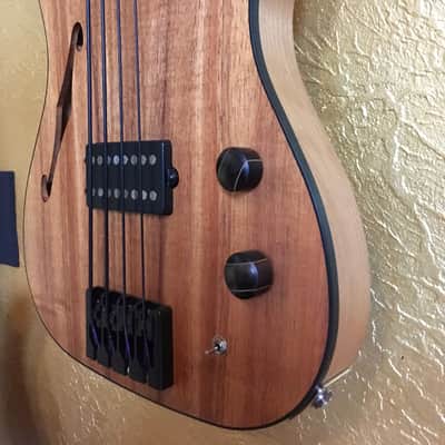 Custom Hollow body Fretless Tele Bass; Moses Graphite neck Koa top image 3