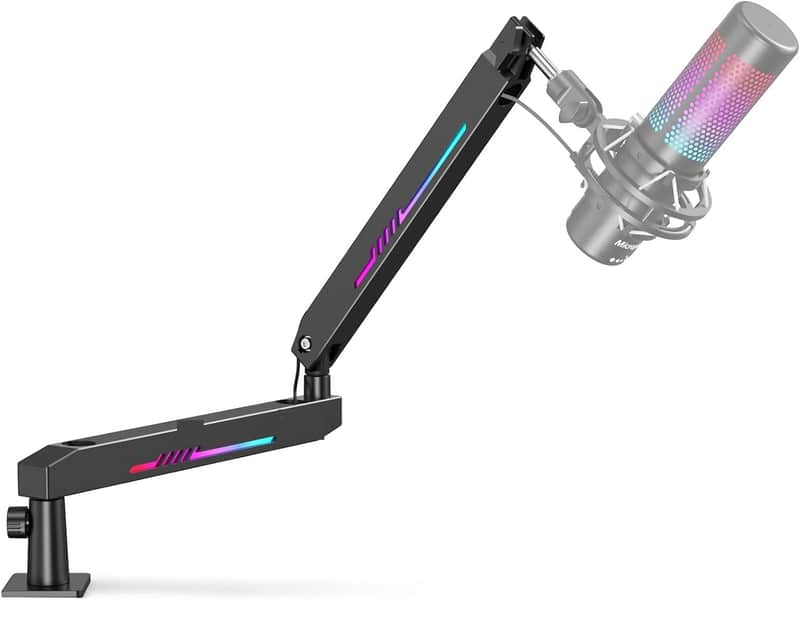 RGB Gaming Mic Arm, Low Profile Microphone Boom Arm with controllable RGB Light, Mic Stand with Cable Management, 3/8", 5/8" and 1/4", Adapter, Perfect for Streaming, Studio image 1