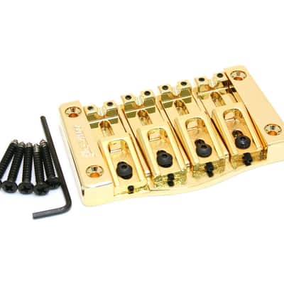 Hipshot 5T400G 4-String TransTone Flat Mount .750" Spacing Bass Bridge - GOLD image 6