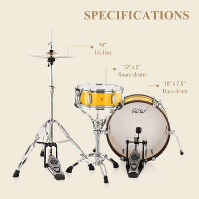Eastar Compact Drum Set- 2-Piece Travel Drum Kit with 18" bass and 10" snare image 5