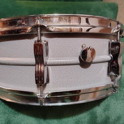 Ludwig L-404 Acrolite 5x14" 8-Lug Aluminum Snare Drum with Rounded Blue/Olive Badge 1979 - 1993 - Gray "Orange Peel" image 3