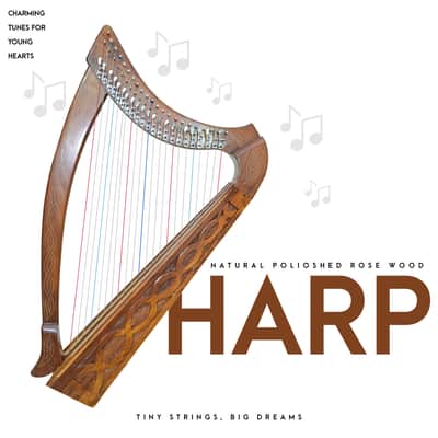 22 String Lever Harp Rosewood + Bag, Tuning Key & Extra Strings | Celtic Folk Harp Pro Quality image 3