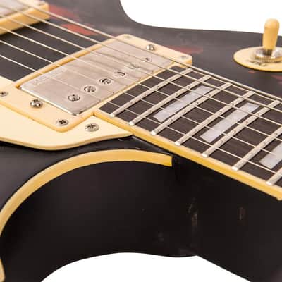 Vintage V100 ICON Electric Guitar ~ Distressed Black Over Sunburst image 10