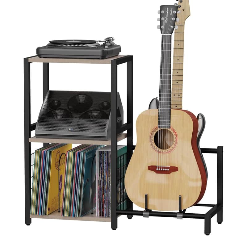 Grey Studio 3-Tier Guitar Stand for Acoustic Guitars, Electric, Bass Music Cabinet image 1