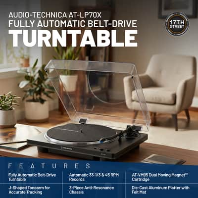 Audio-Technica AT-LP70X-BG Automatic Turntable, 2 Bookshelf Speakers & Record Cleaner Kit - Bundle image 4