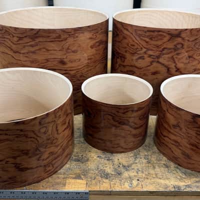 BUBINGA exotic wood and Maple 5 pcs shell set - 5 ply core shells - Clear gloss polished BEST OFFERS ACCEPTED! image 8