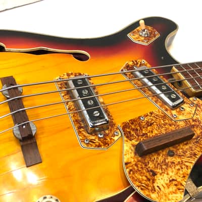 Royal Artist funky old vintage hollowbody bass guitar moserite influenced japanese bizarre Bruno 1960s Sunburst image 6