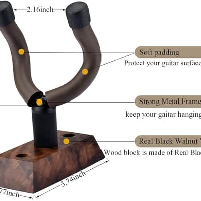 Guitar Wall Hangers 3 Pack, Guitar Ukulele Wall Mount, Guitar Hanger Wall Hooks,Holders,Stand, Black Walnut Guitar Wall Mount Hanger,for Acoustic,Electric,Guitar,Bass,Banjo,Mandolin,Ukulele image 2