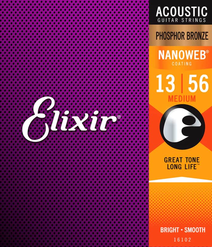 New Elixir 16102 Nanoweb Phosphor Bronze Medium Gauge Acoustic Guitar String Lot 13-56 ( 4 Sets) image 1