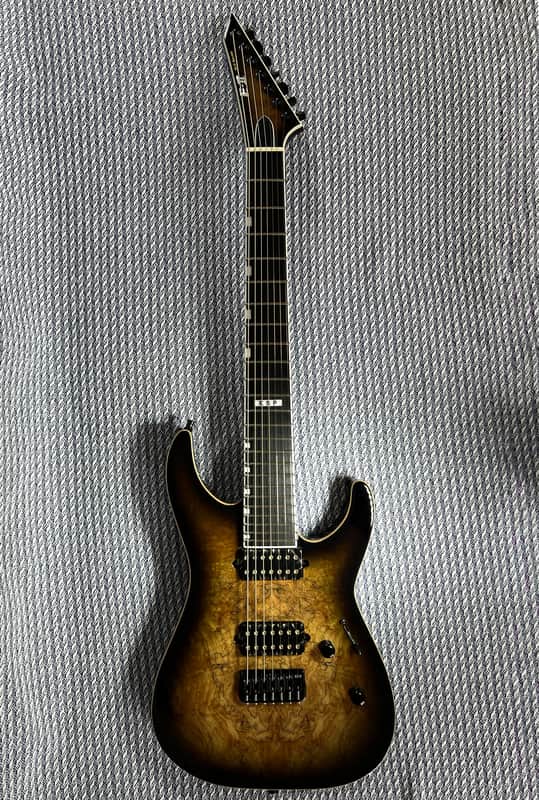 ESP E-II M-II 7 NT HS 2023 Dark Brown Natural Burst 7-String w/ Bare Knuckle image 1