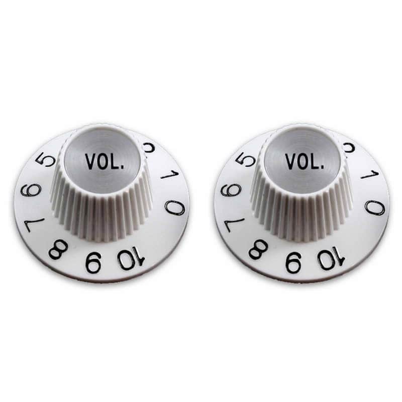 2 White Volume Witch Hat Knobs Silver reflector for US pots image 1