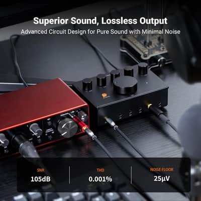 PH05 5-Channel Headphone Splitter Amplifier, Mini Headphones Amp for Music Studio, Audio Sharing, Podcast Monitor, Supports 16-300 Ohm High Impedance IEM with 12V Power Adapter image 3