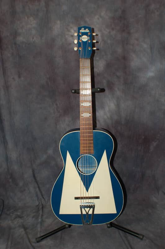 1955 Stella Harmony Sundale Pacific Blue White Pro Neck Reset Plays Great Softshell Case image 1