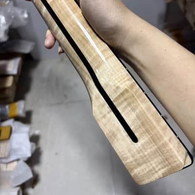New DIY Gloss 22Frets Flame Maple Electric guitar Neck black square inlay Holes: 10 mm nut: 42mm image 7
