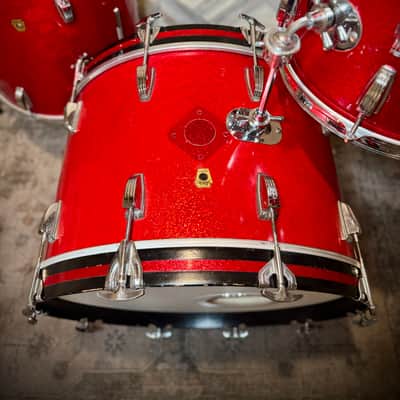 Ludwig No. 980 Super Classic Outfit 9x13 / 16x16 / 14x22" Drum Set with Keystone Badges 1968 - 1969 - Red Sparkle image 4