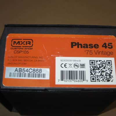 lightly handled MXR EMPTY BOX ONLY for CSP105 Custom Shop '75 Vintage Phase 45 Phase Shifter (NO pedal / NO paperwork) 2010s - BOX: Black Cardboard / LABEL: Orange & Black / GRAPHIC: Silver image 5