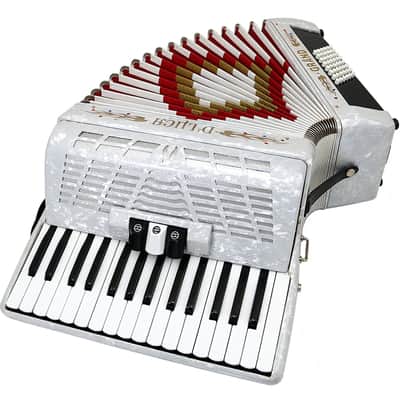 D'Luca Grand Piano Accordion 3 Switches 30 Keys 48 Bass with Case and Straps, White image 2