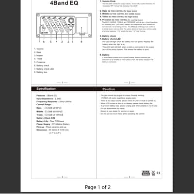 Acoustic Guitar Pre-amp EQ 7545R 4-Band Equalizer, Piezo Pickup and User's Manual image 4