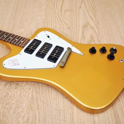 1980s Burny FB-85 F-Bird III Vintage Electric Guitar Gold Mist Poly P-90s, Japan image 10