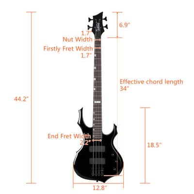 Full Size Glarry 4 String Burning Fire enclosed H-H Pickup Electric Bass Guitar with 20W Amplifier/ Bag/ Black image 5