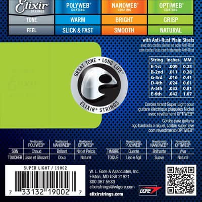 Elixir Strings 19002 Electric Guitar With Optiweb Coating, Super Light (.009-.042) 19002 image 2