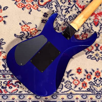 1999 Jackson Dinky HSS w/ Reverse Headstock + Shark Fins - Blue image 4