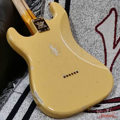 Fender Custom Shop Limited Edition 70th Anniversary 1954 Stratocaster Hardtail Relic Nocaster Blonde with Black Pickguard & Gold Hardware 7.10 LBS image 12