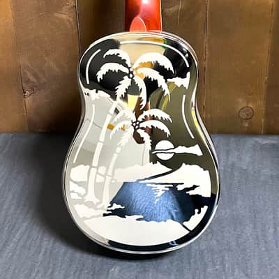 National Reso-Phonic Style O Ukulele 2025 - Mirror Nickel with Deco Palm Tree Design - IN STOCK NOW! image 2