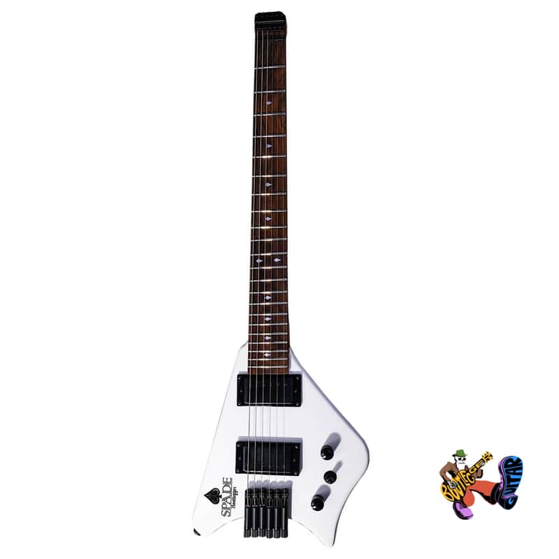 BootLegger Guitar Spade White Gibson Scale 24.75 Headless Guitar With Case 2022 - White image 1