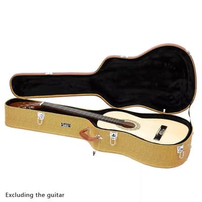 41" Yellow Portable Hardshell Acoustic Guitar Carry Case with Lock | Durable Wood & Leather Design with Plush Interior for Maximum Protection image 3