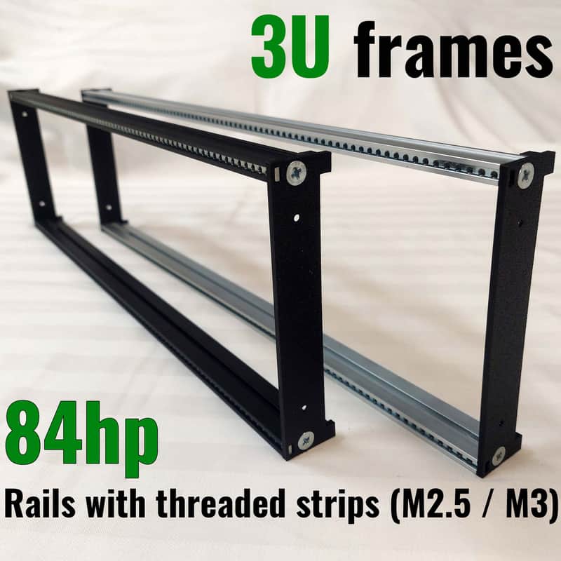3U 84HP Eurorack Rails Kit with Brackets & Threaded Inserts (Black / Silver) image 1