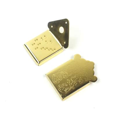 Mandolin or Cigar Box Guitar Tailpiece With Cover ,Ornate Pattern Gold Plated image 5