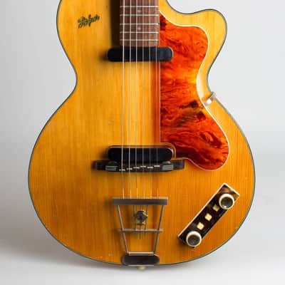 Hofner  Club 50 Arch Top Hollow Body Electric Guitar,  c. 1959, period black hard shell case. image 3