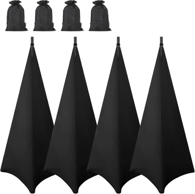 Speaker Stand Cover with 360 Degree Tripod Stand Skirt Skrim Stretchable Lycra Fabric Covers with Free Storage Bag Four Pack Black image 1