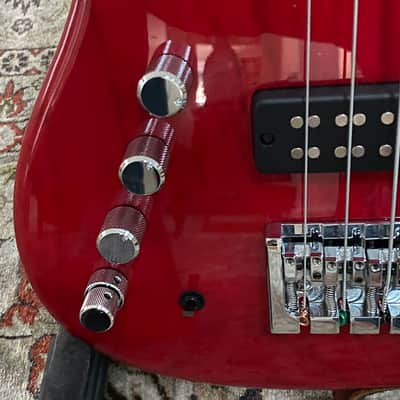 Mike Lull M6 custom left-handed 6-string bass 2023 - translucent red image 4