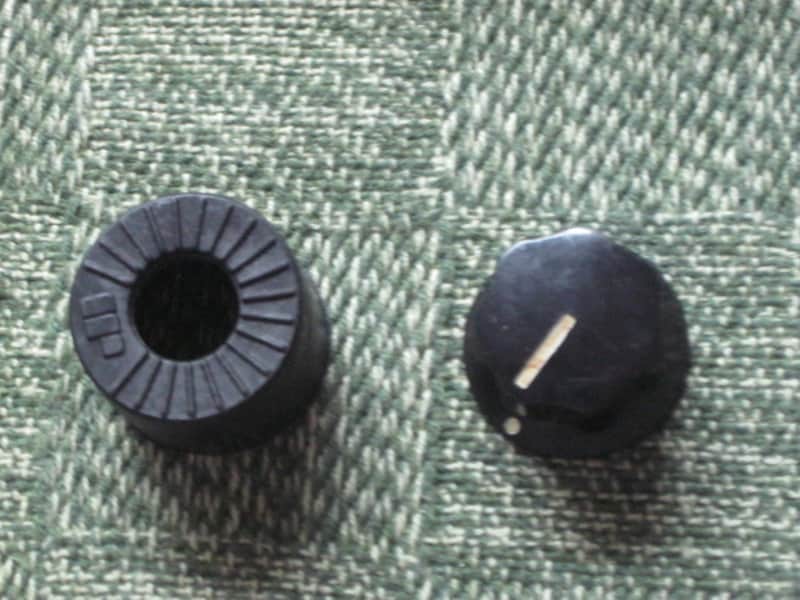 ONE litely relic'd MXR large (standard size) black plastic knob with white position line & dot, Push-On Style ECB134 (NO set screw) & ONE litely relic'd MXR Knob Cover (Foot Turner) ECB131 - from late 2000s image 1