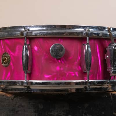 Vintage Gretsch 5.5x14 Pink Satin Flame Model 4157 Snare Drum image 2