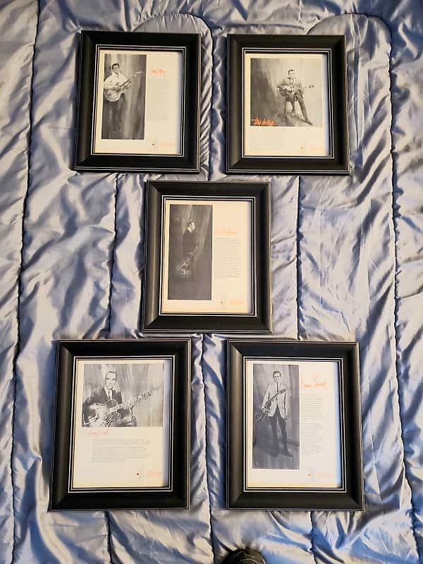 1964  Set Of 5 Vintage Gibson Guitar Ads Framed J. Smith, Wes Montgomery, Trini, Matolla, K. Burrell image 1