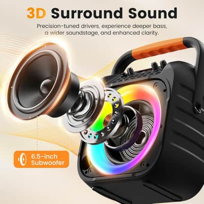Machine for Adults, Portable Bluetooth Karaoke Speaker with 2 Wireless Microphones, Echo Adjustment, LED Lights, PA System with 6.5" Subwoofer, Support TV/AUX/USB/TF Card (Black) image 3