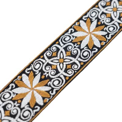 Levy's Vintage Hootenanny Series 2" 60s Style Jacquard Weave Guitar Strap with (4) Guitar Pick Holder Genuine Leather End, Brown and White image 9